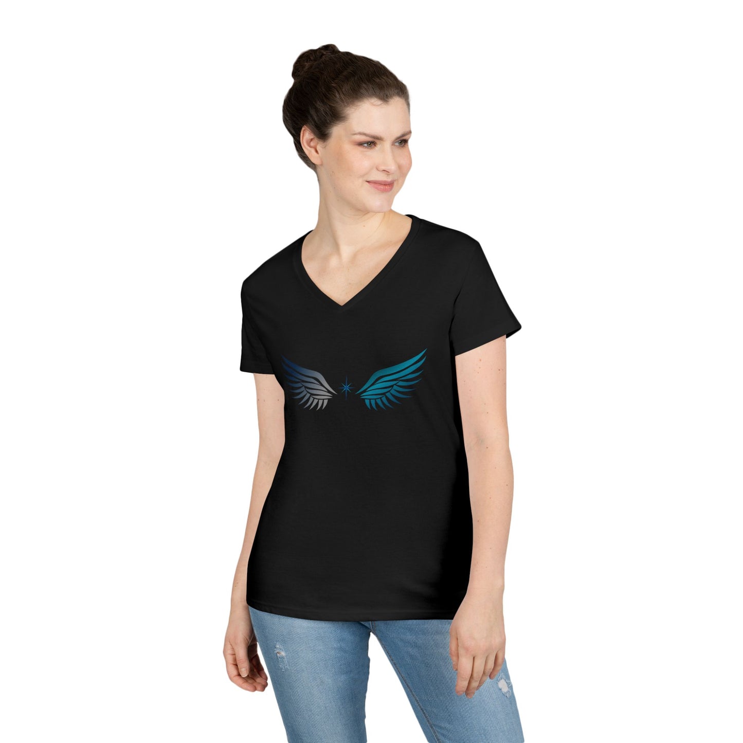 V-neck Short Sleeve Tee | Wing on Front + Name & Tagline on Back | Your Better Angel
