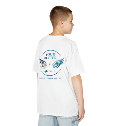 Youth Tee | Logo on Top Right +  Wings w/ Tagline on Back | Your Better Angel