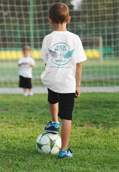 Youth Tee | Logo on Top Right +  Wings w/ Tagline on Back | Your Better Angel