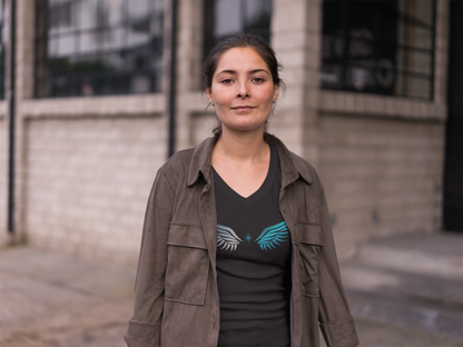 V-neck Short Sleeve Tee | Wing on Front + Name & Tagline on Back | Your Better Angel