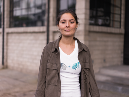 V-neck Short Sleeve Tee | Wing on Front + Name & Tagline on Back | Your Better Angel