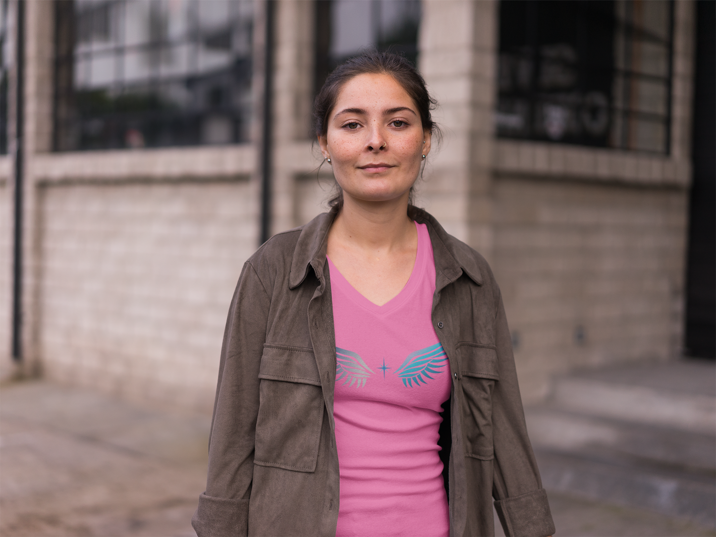 V-neck Short Sleeve Tee | Wing on Front + Name & Tagline on Back | Your Better Angel