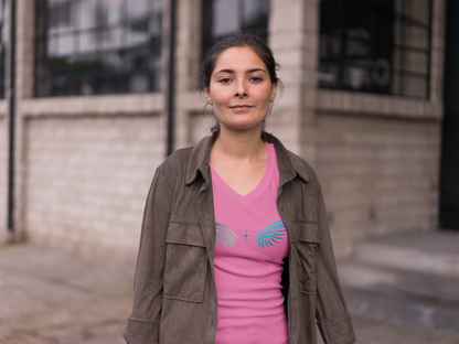 V-neck Short Sleeve Tee | Wing on Front + Name & Tagline on Back | Your Better Angel