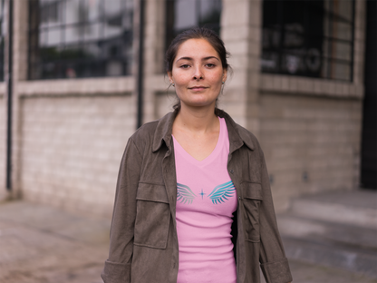 V-neck Short Sleeve Tee | Wing on Front + Name & Tagline on Back | Your Better Angel