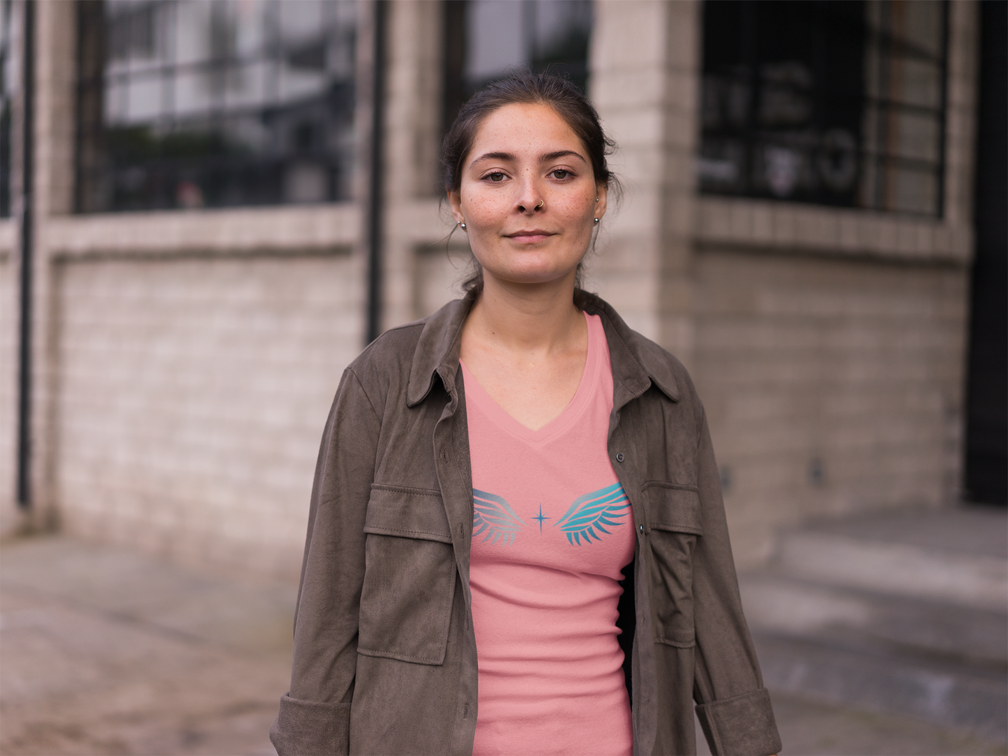 V-neck Short Sleeve Tee | Wing on Front + Name & Tagline on Back | Your Better Angel