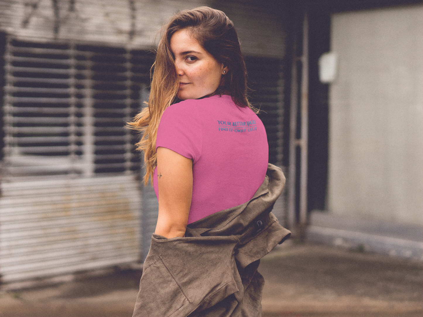 V-neck Short Sleeve Tee | Wing on Front + Name & Tagline on Back | Your Better Angel