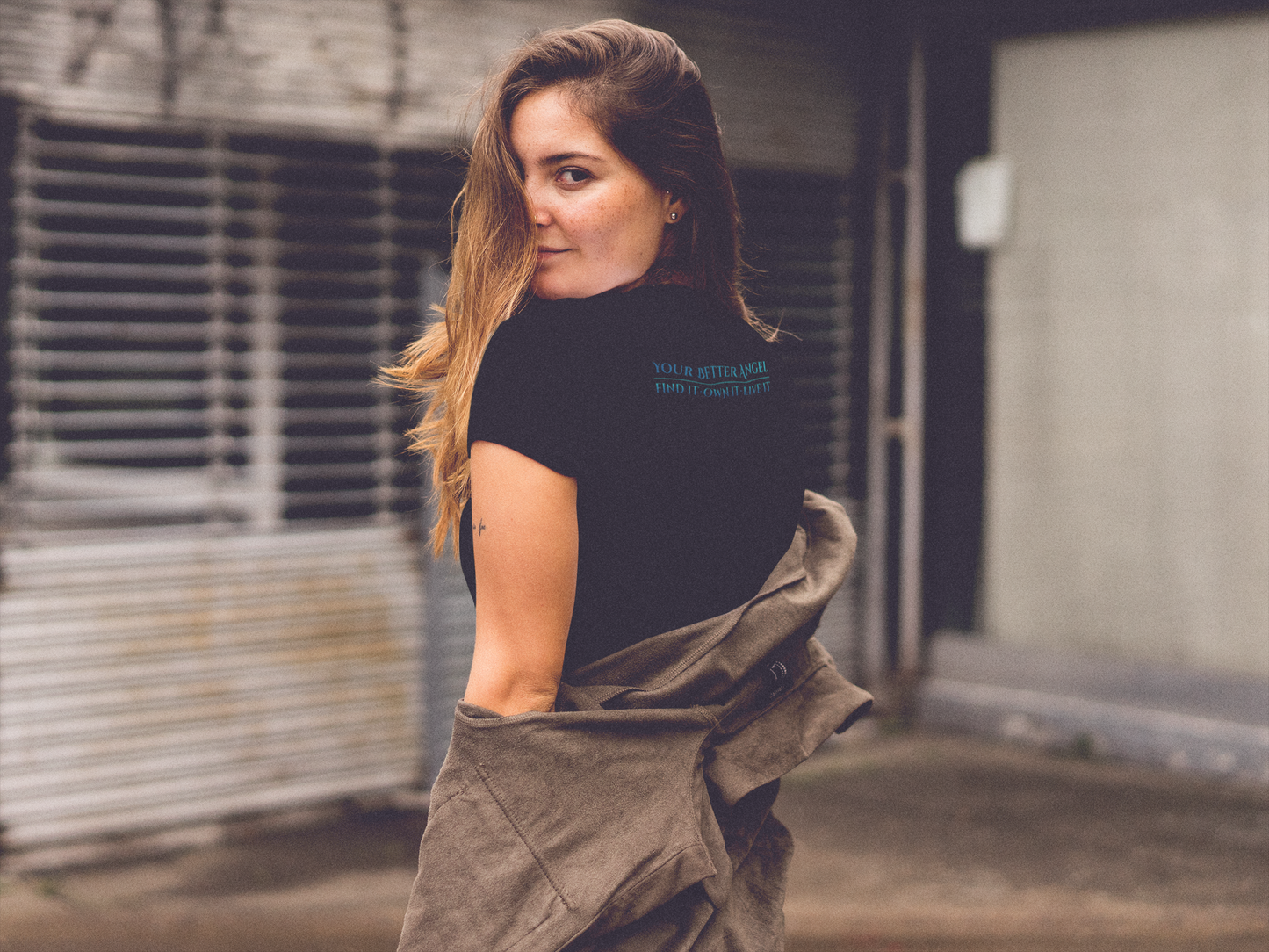 V-neck Short Sleeve Tee | Wing on Front + Name & Tagline on Back | Your Better Angel