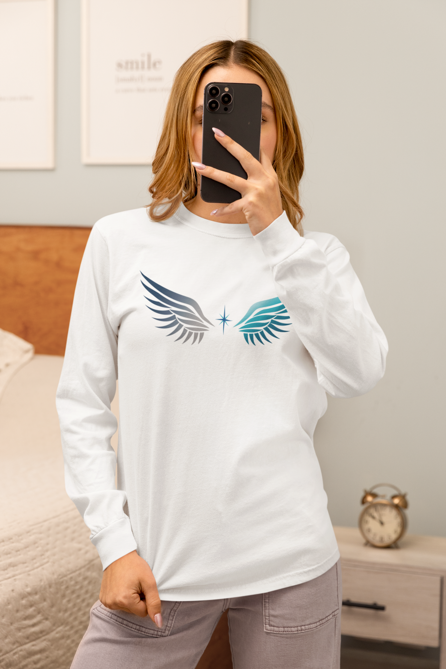 Long Sleeve Tee | Wings on Front, Name and Tagline on Back | Unisex | Your Better Angel