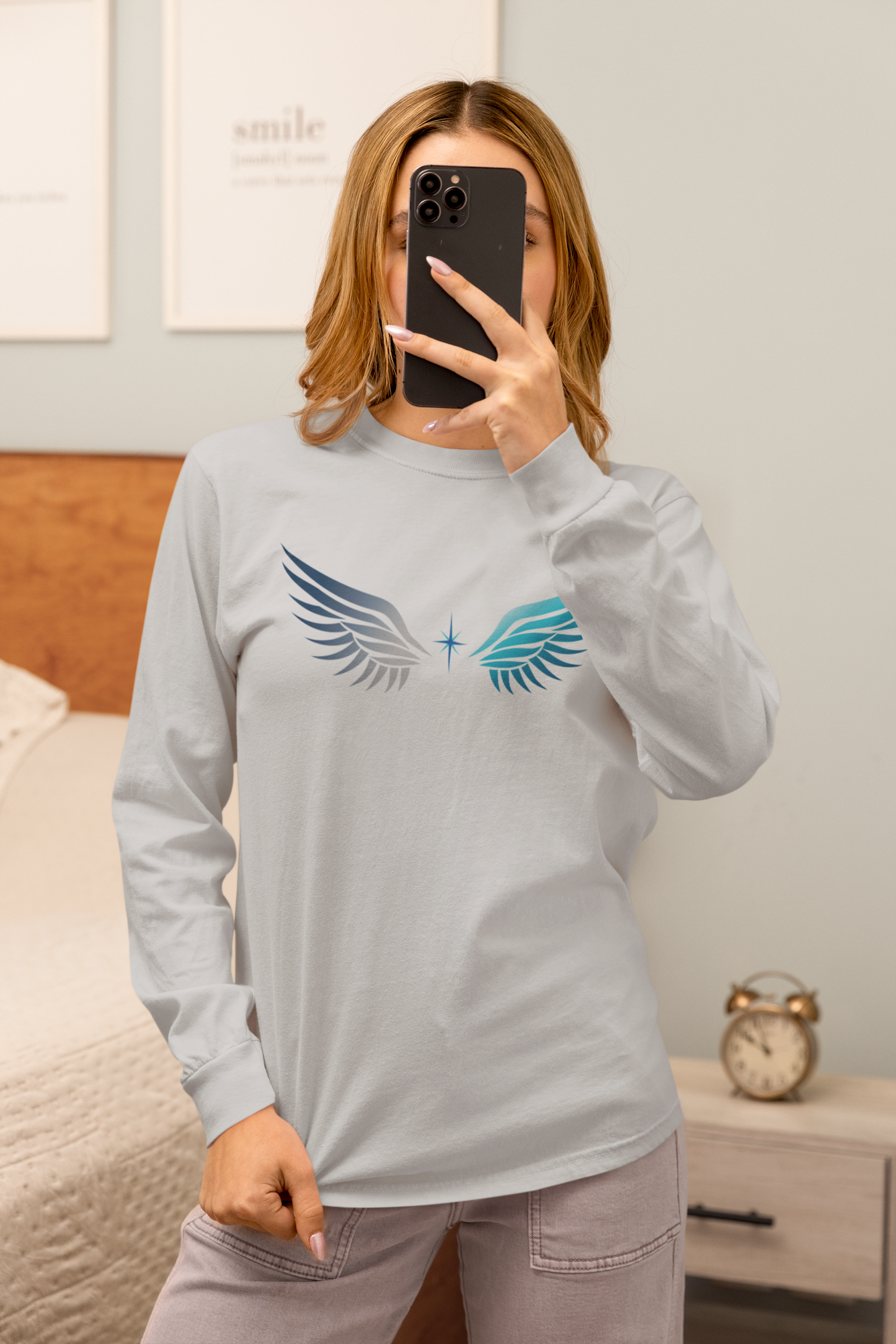 Long Sleeve Tee | Wings on Front, Name and Tagline on Back | Unisex | Your Better Angel