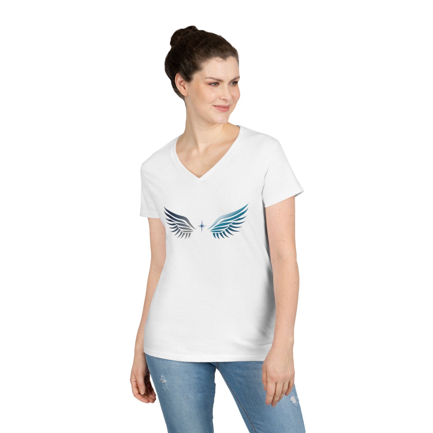 V-neck Short Sleeve Tee | Wing on Front + Name & Tagline on Back | Your Better Angel