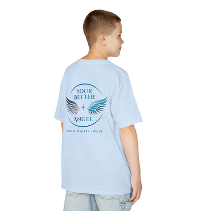Youth Tee | Logo on Top Right +  Wings w/ Tagline on Back | Your Better Angel